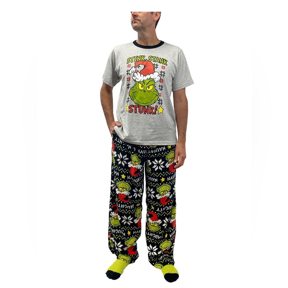 Men's The Grinch Stink Stank Stunk Pajama & Socks Set